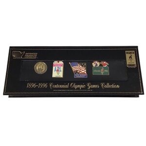 Vintage 1996 Atlanta Olympic Pins Collectible Box Set Stars Stripes Boxing Hat